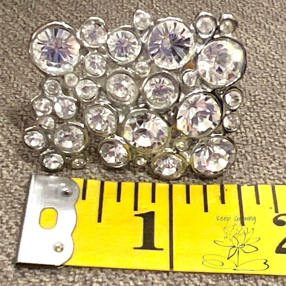 Vintage Silver-tone Rhinestone Clip On Earrings - Picture 6 of 8